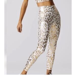 Carbon38 Gold Leopard Foil Leggings High Rise Metallic Animal Print Yoga Pants M